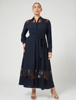 Abito chemisier in crêpe con ricamo