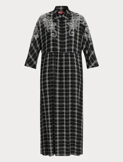 Abito lungo check con ricamo