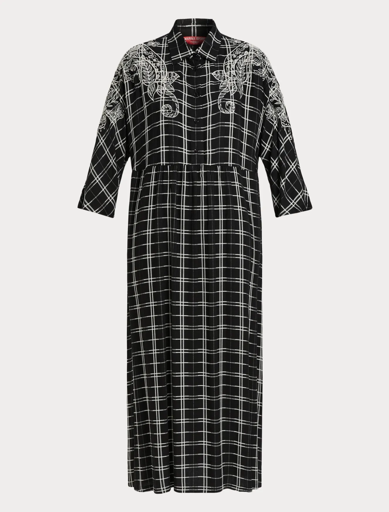 Abito lungo check con ricamo