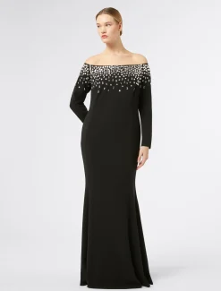 Abito lungo in cady con ricamo