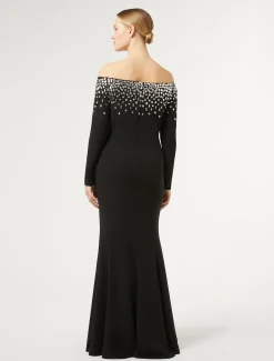 Abito lungo in cady con ricamo