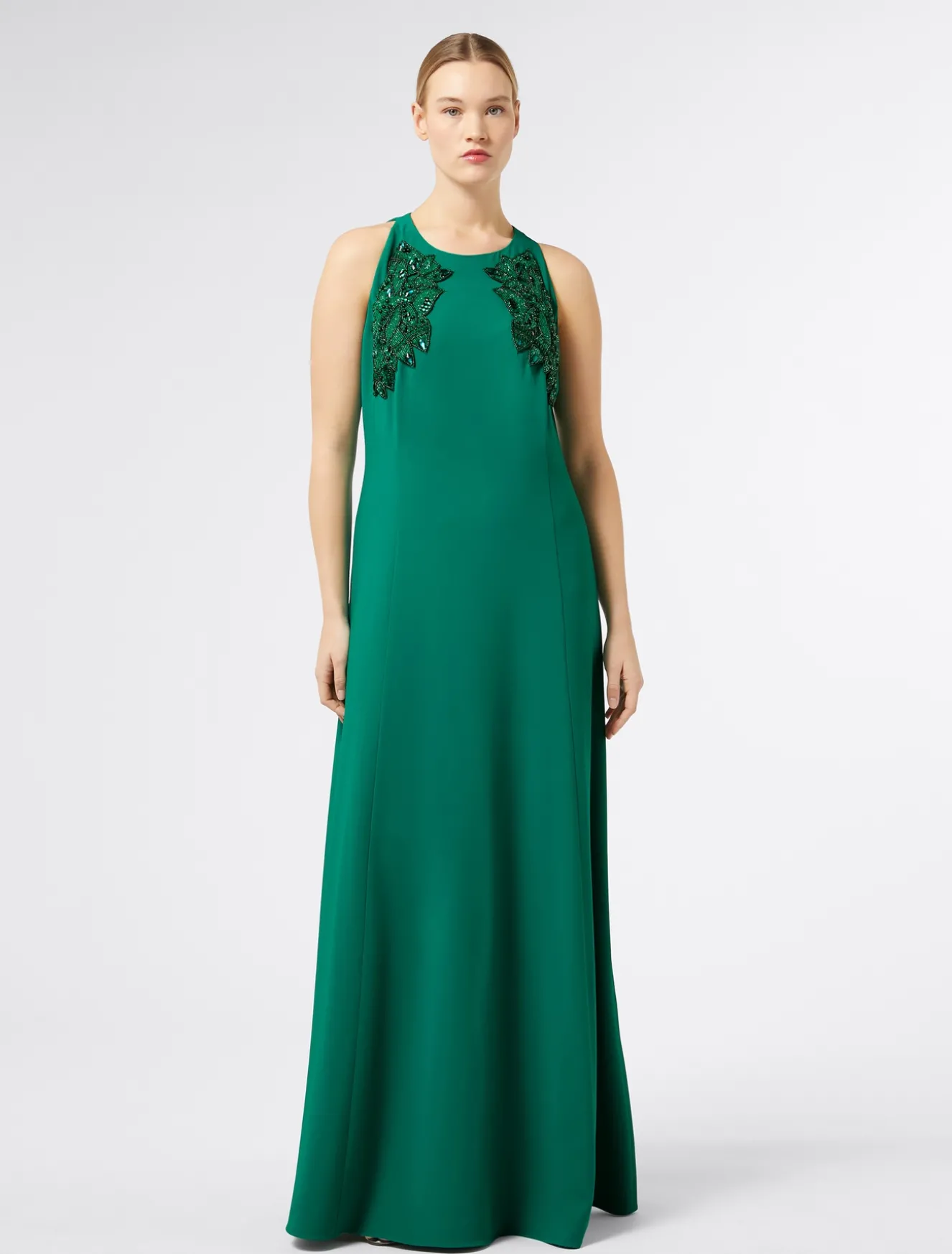 Abito lungo in cady con ricamo