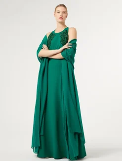 Abito lungo in cady con ricamo