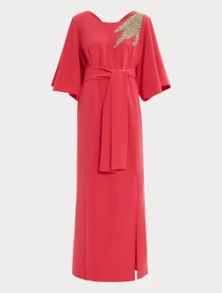 Abito lungo in cady con ricami