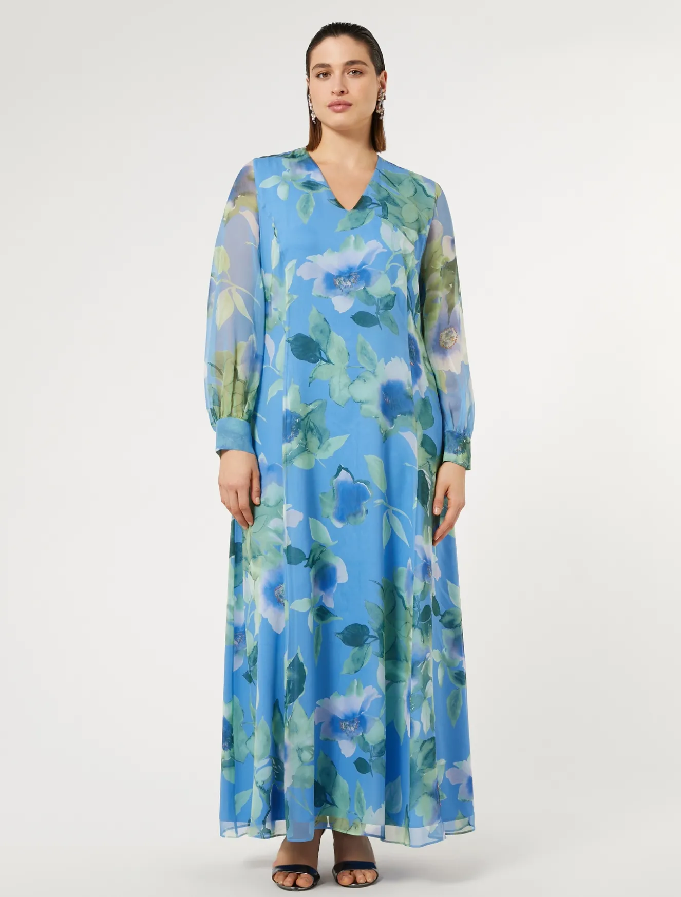 Abito lungo in georgette di seta