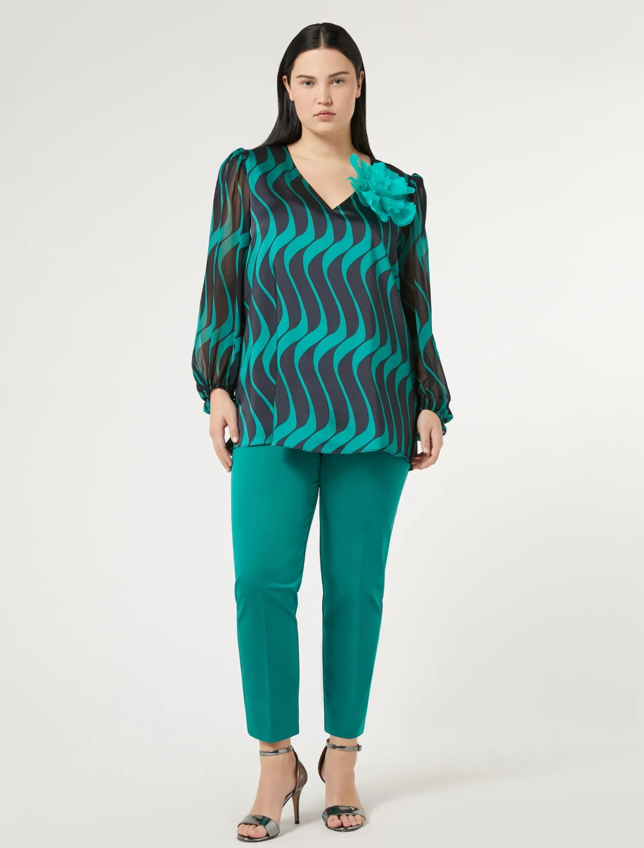 Blusa in twill e georgette