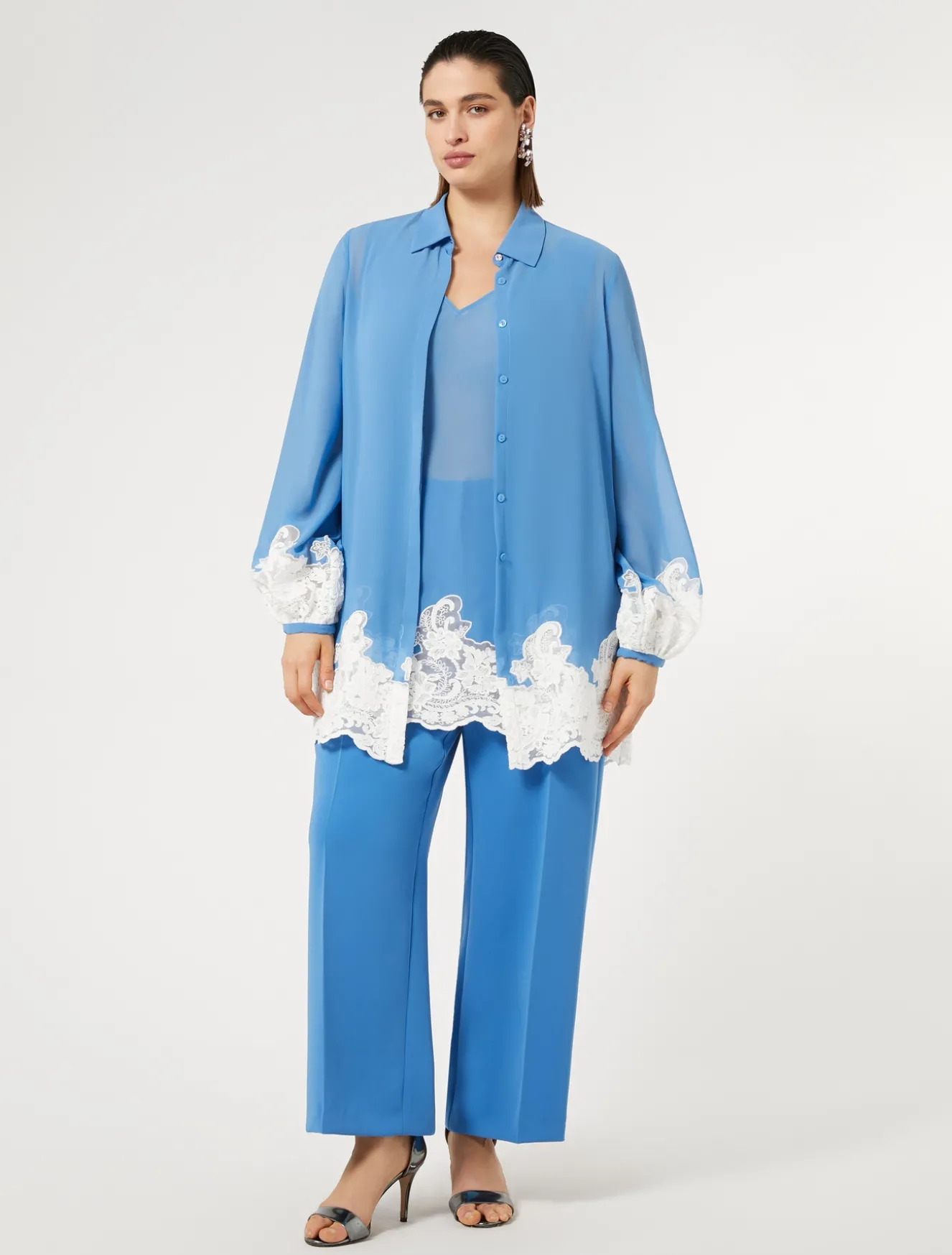 Camicia in georgette e pizzo con top