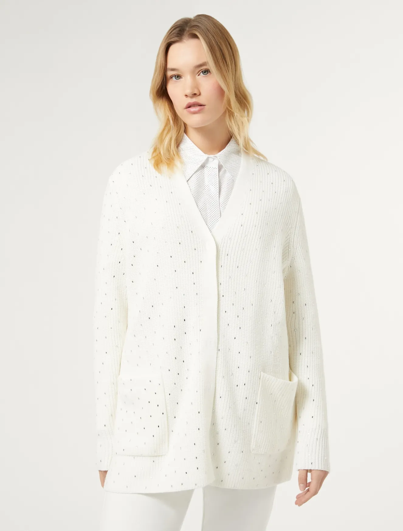Cardigan in misto lana con strass