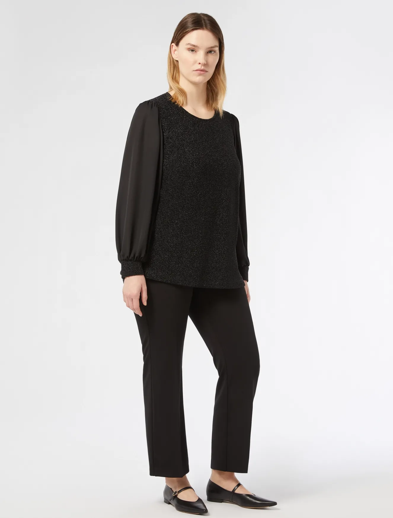 Felpa in jersey lamé e georgette