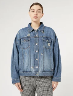 Giacca cropped in denim
