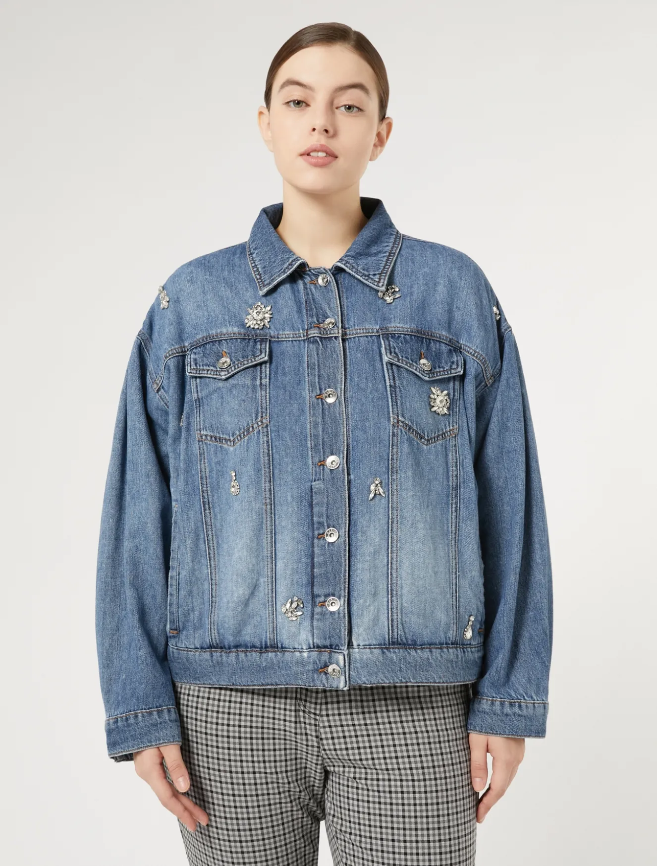 Giacca cropped in denim