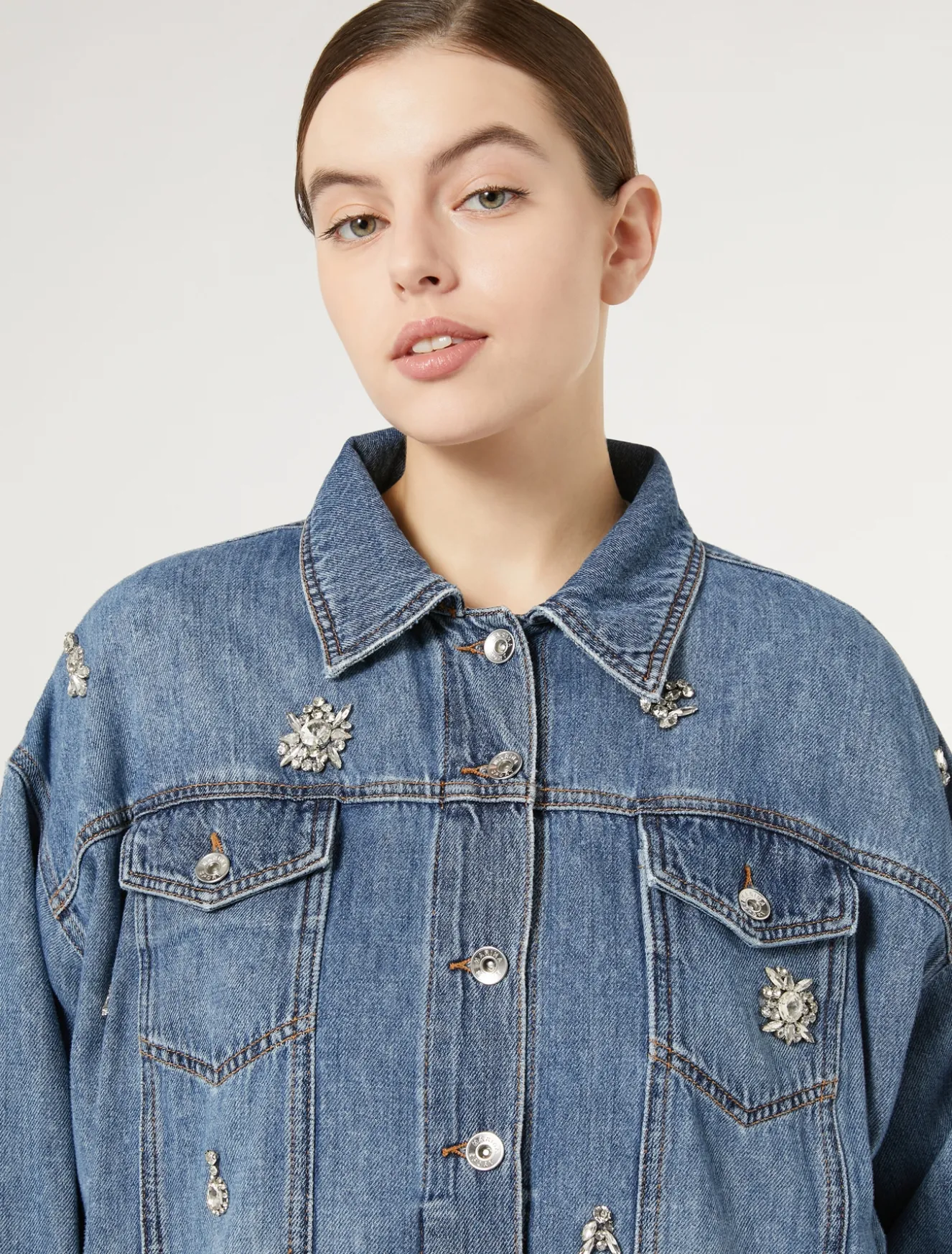 Giacca cropped in denim