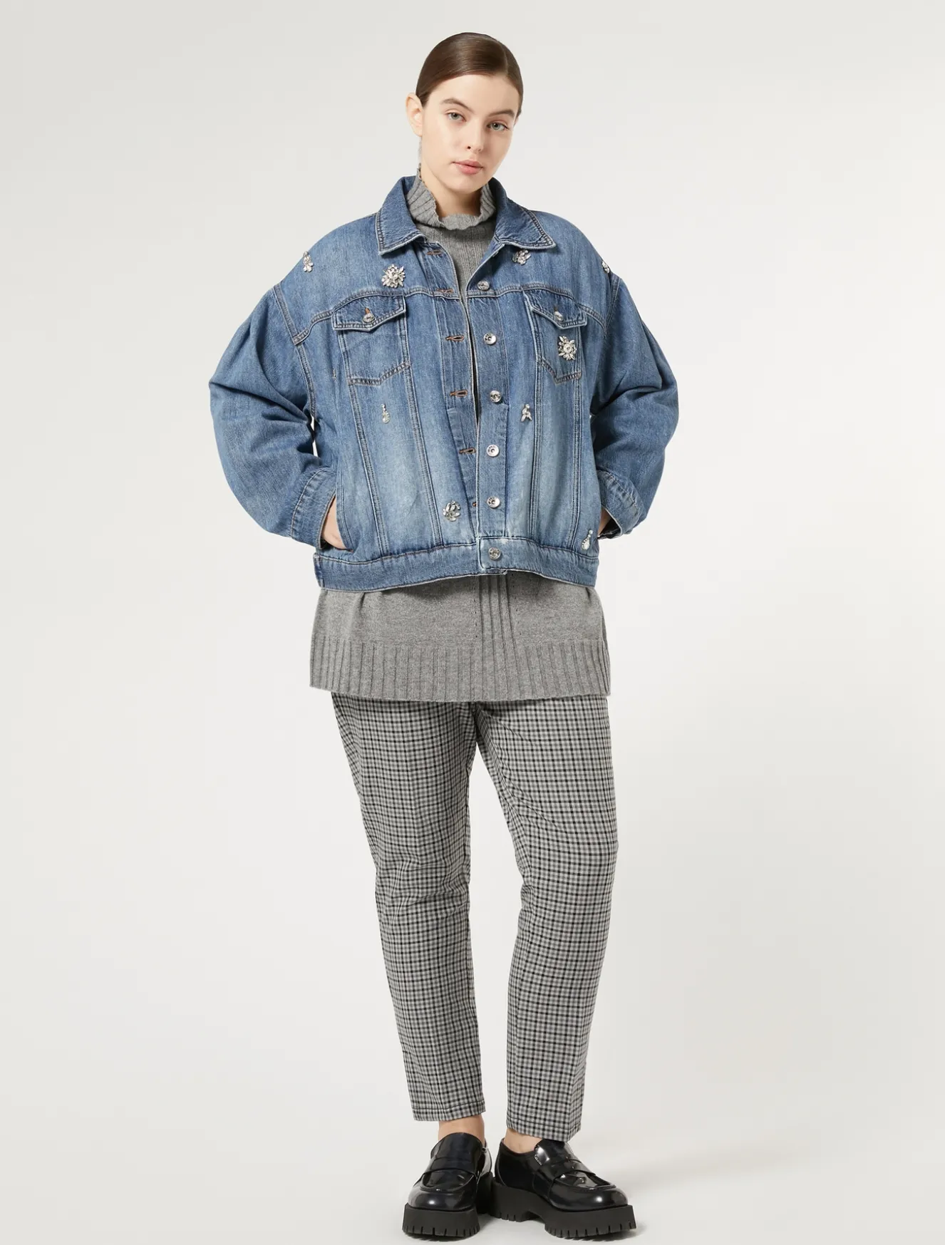 Giacca cropped in denim