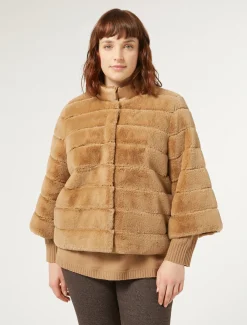 Giaccone in tessuto effetto pelliccia e tela di nylon