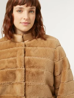 Giaccone in tessuto effetto pelliccia e tela di nylon