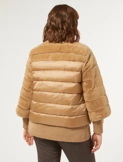 Giaccone in tessuto effetto pelliccia e tela di nylon