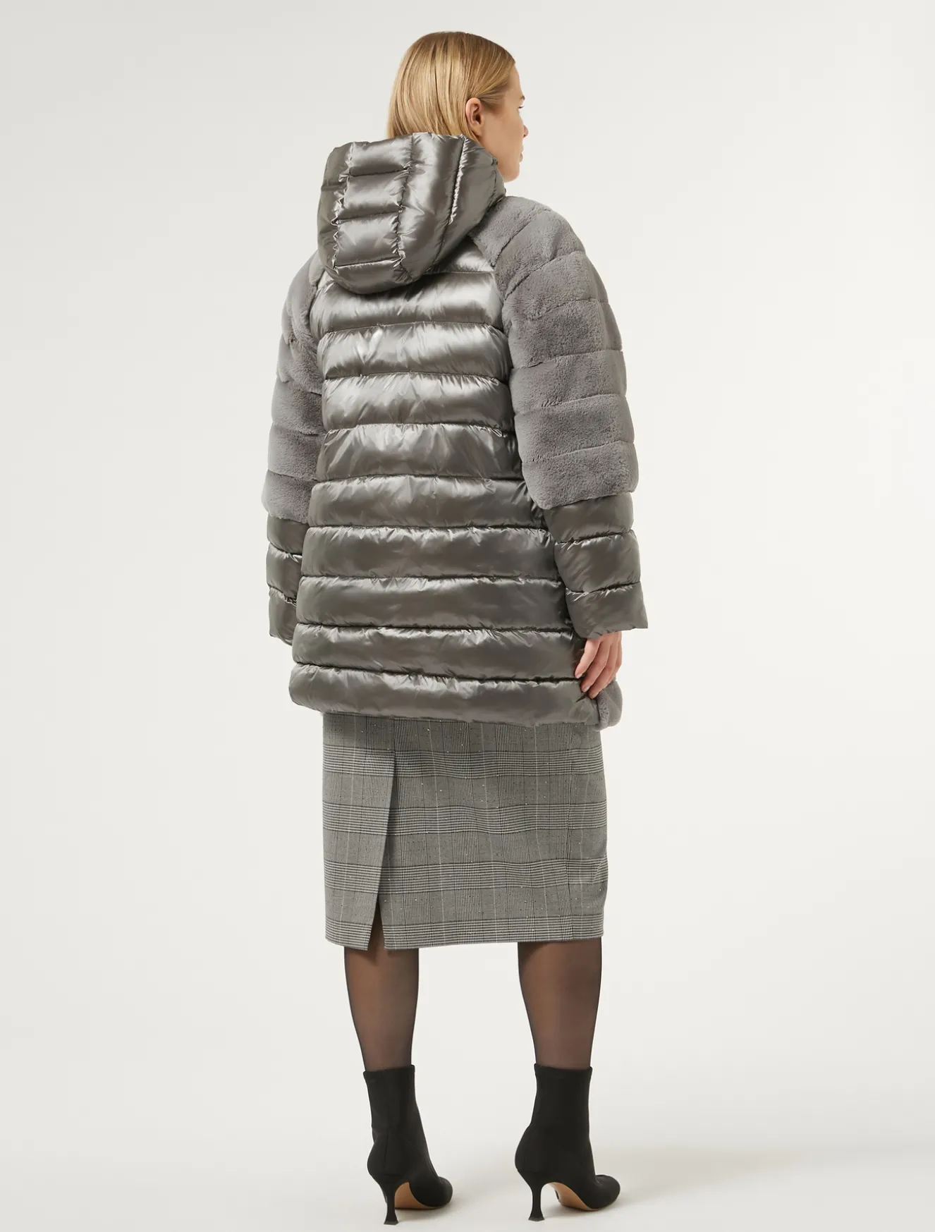 Giaccone in tessuto effetto pelliccia e tela di nylon