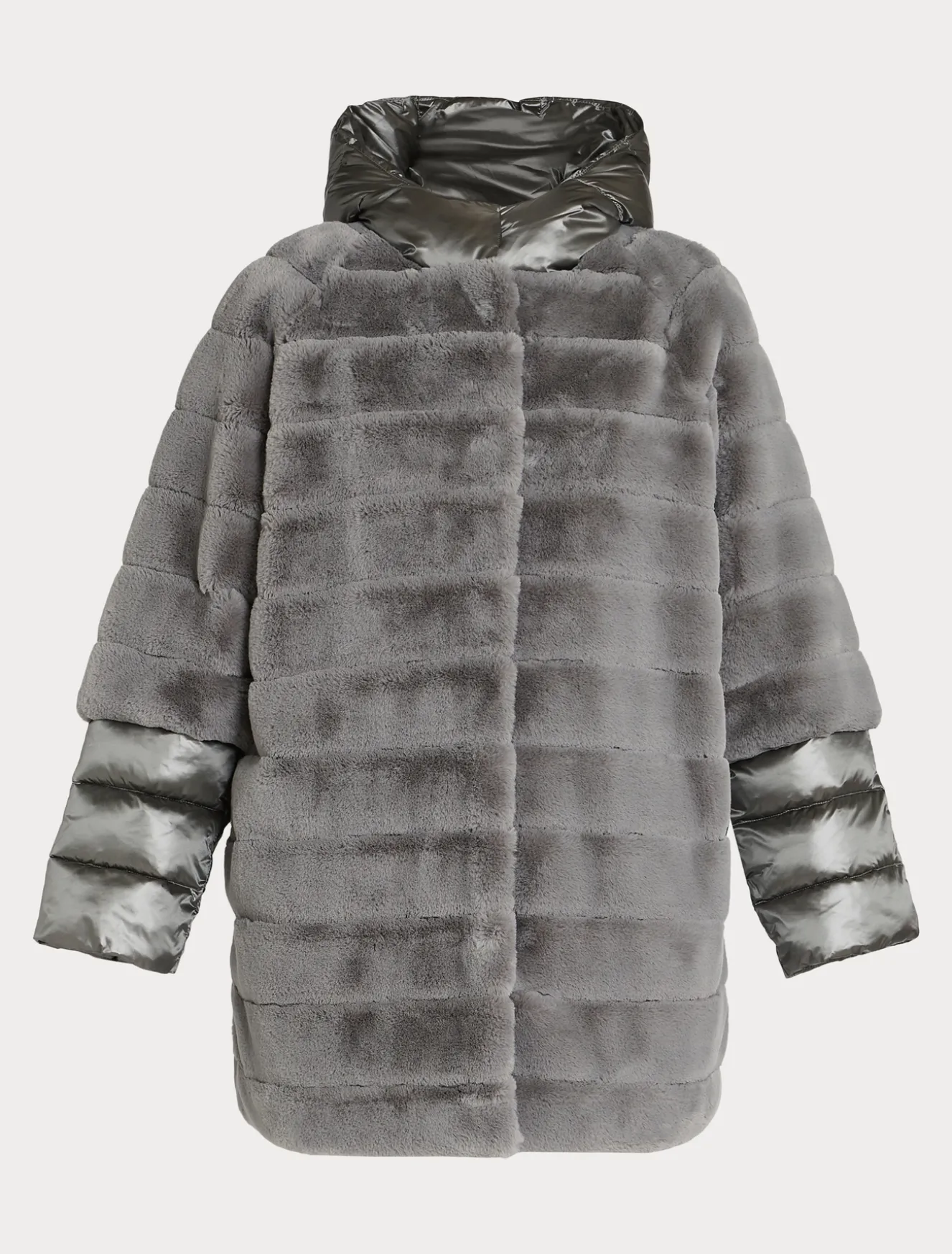 Giaccone in tessuto effetto pelliccia e tela di nylon