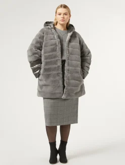 Giaccone in tessuto effetto pelliccia e tela di nylon