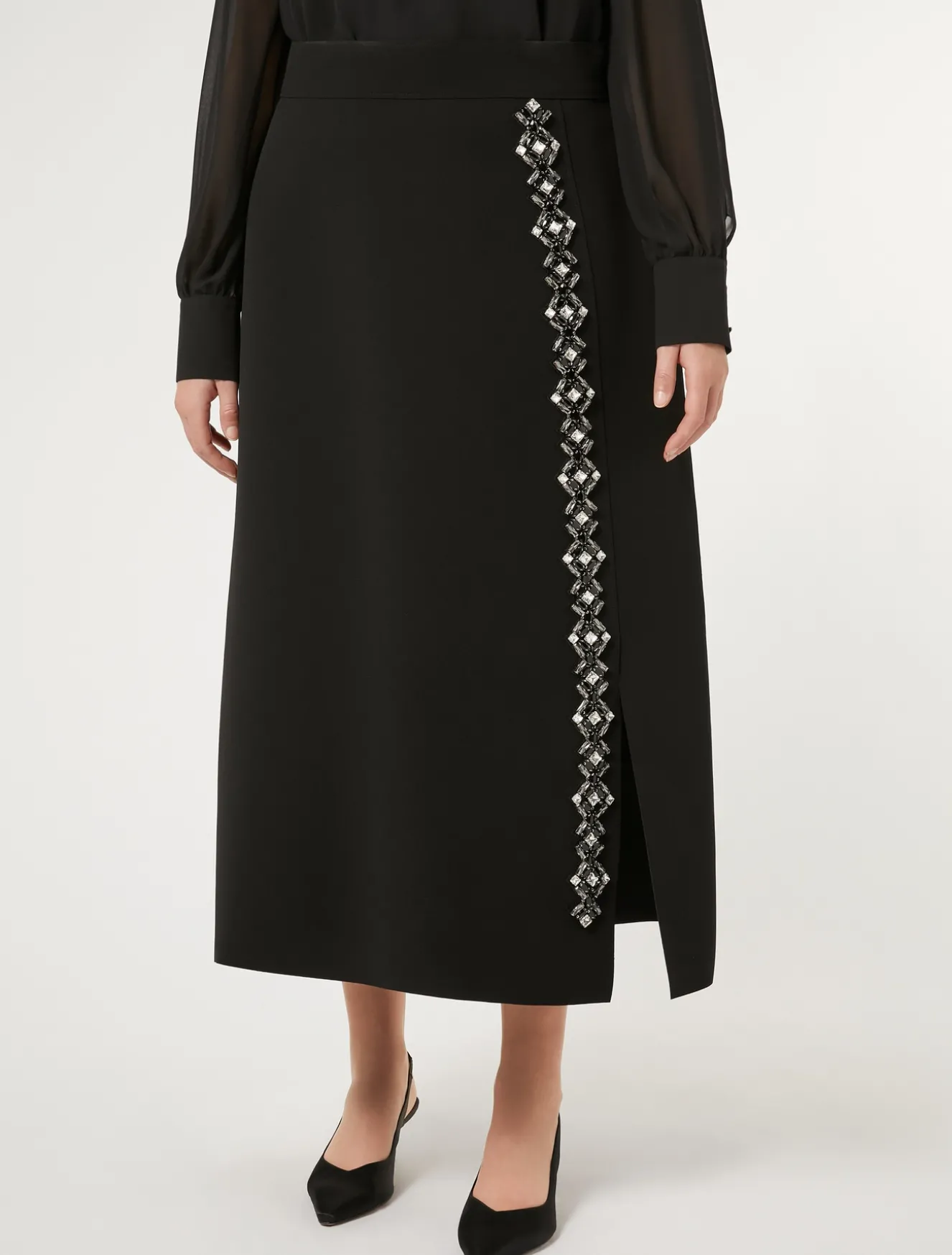 Gonna lunga in cady con strass