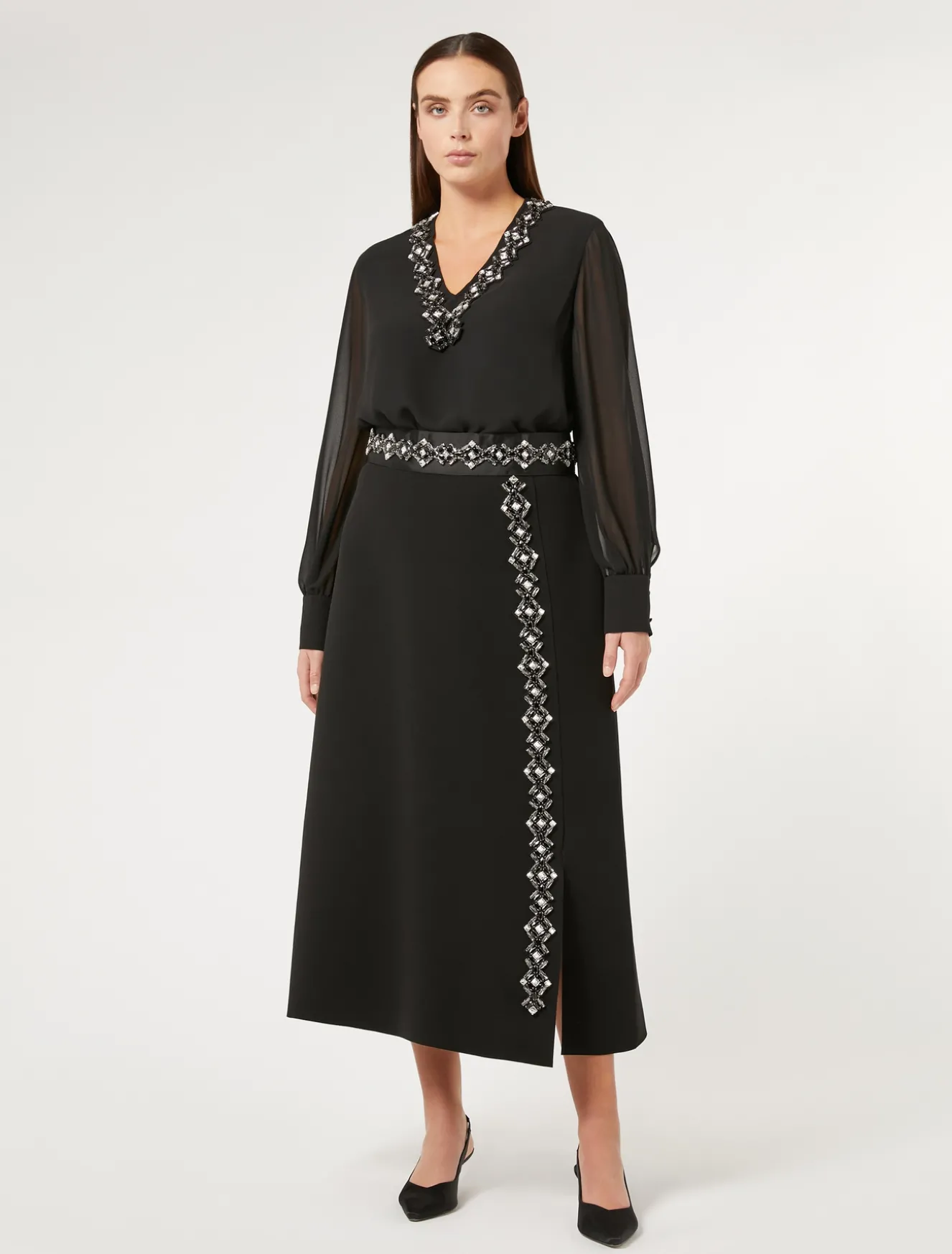 Gonna lunga in cady con strass