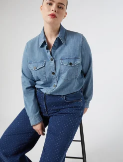 Jeans in denim con strass