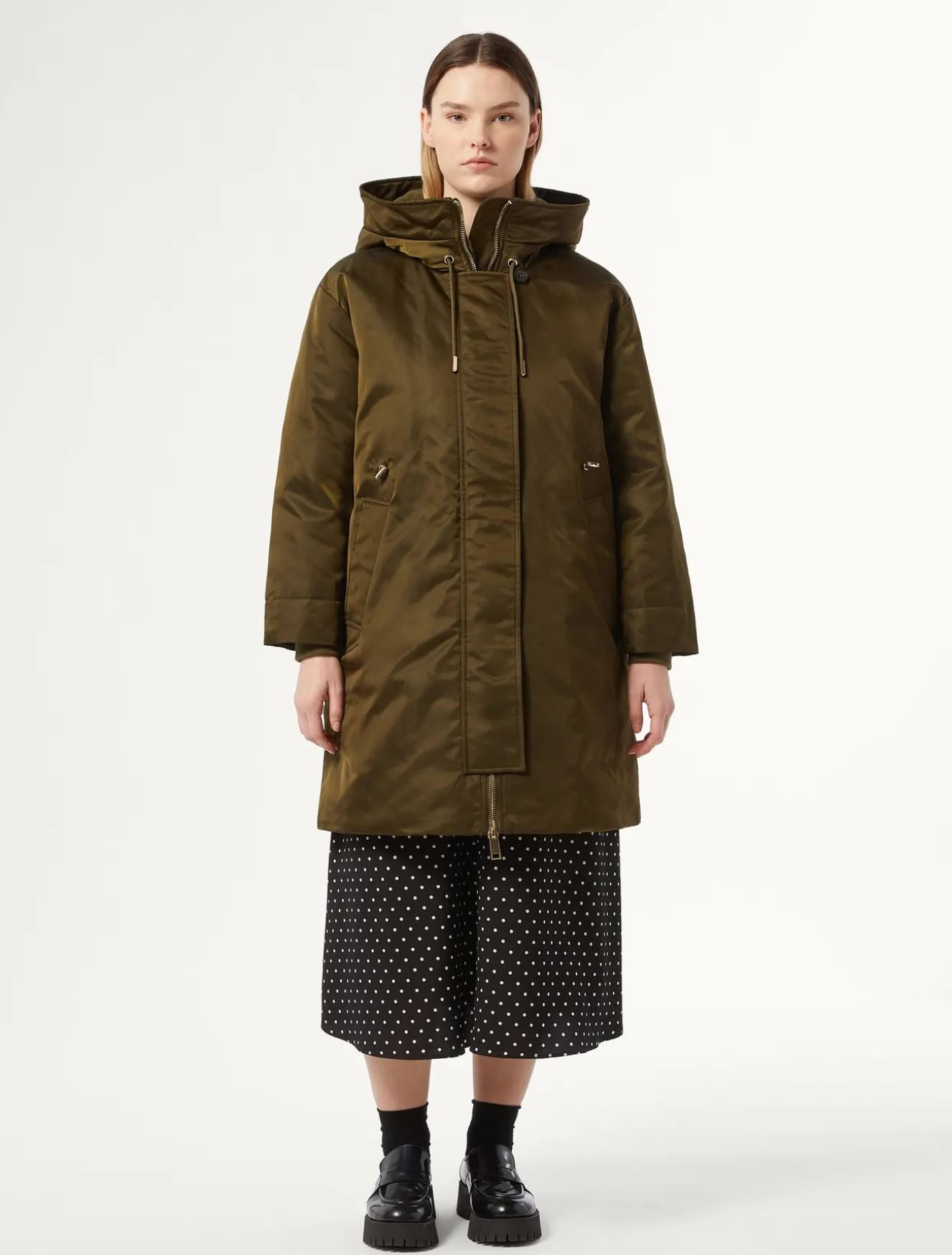 Parka lungo imbottito in twill