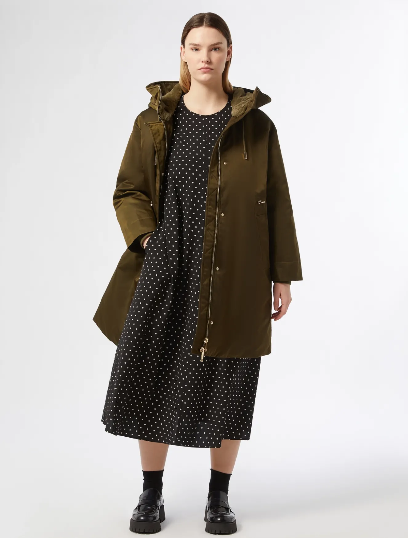 Parka lungo imbottito in twill