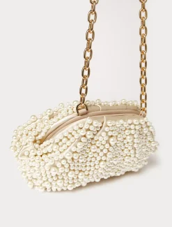 Pochette in raso con perle