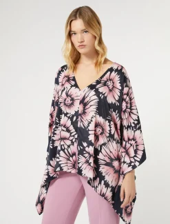 Poncho in raso stampato