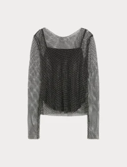 Top in rete con strass