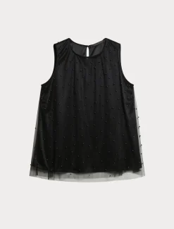 Top in tulle ricamato